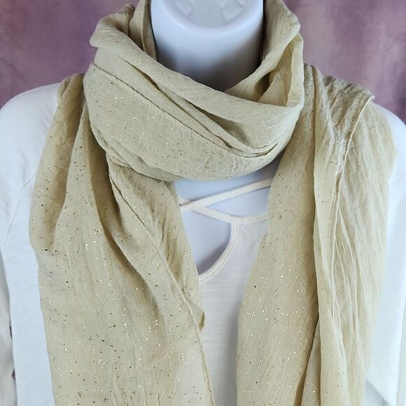 💜Cream & Metallic Gold Speckled Scarf/Wrap - Picture 3 of 7